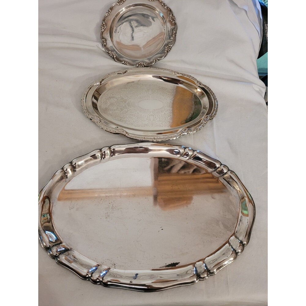 3 Silver Plated Trays Unbranded Different Sizes